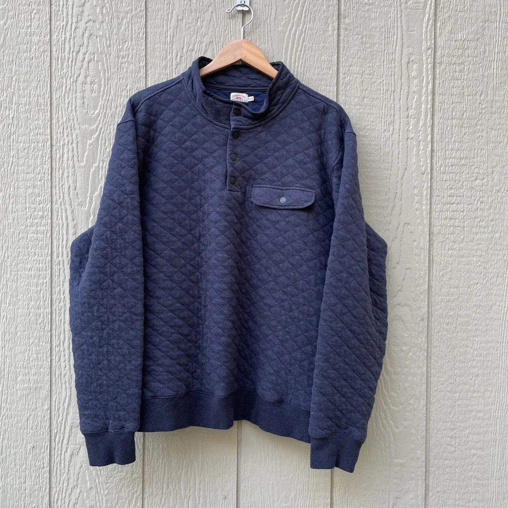 Faherty Epic Quilted Fleece sweatshirt Mens 2XL Navy Melange Pullover 1/4 Snap